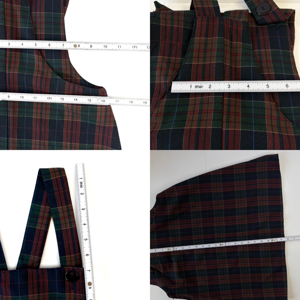 Vintage Paris Sport Club Plaid Pinafore Overall Mini Dress Size M Dark Academia - Picture 8 of 9